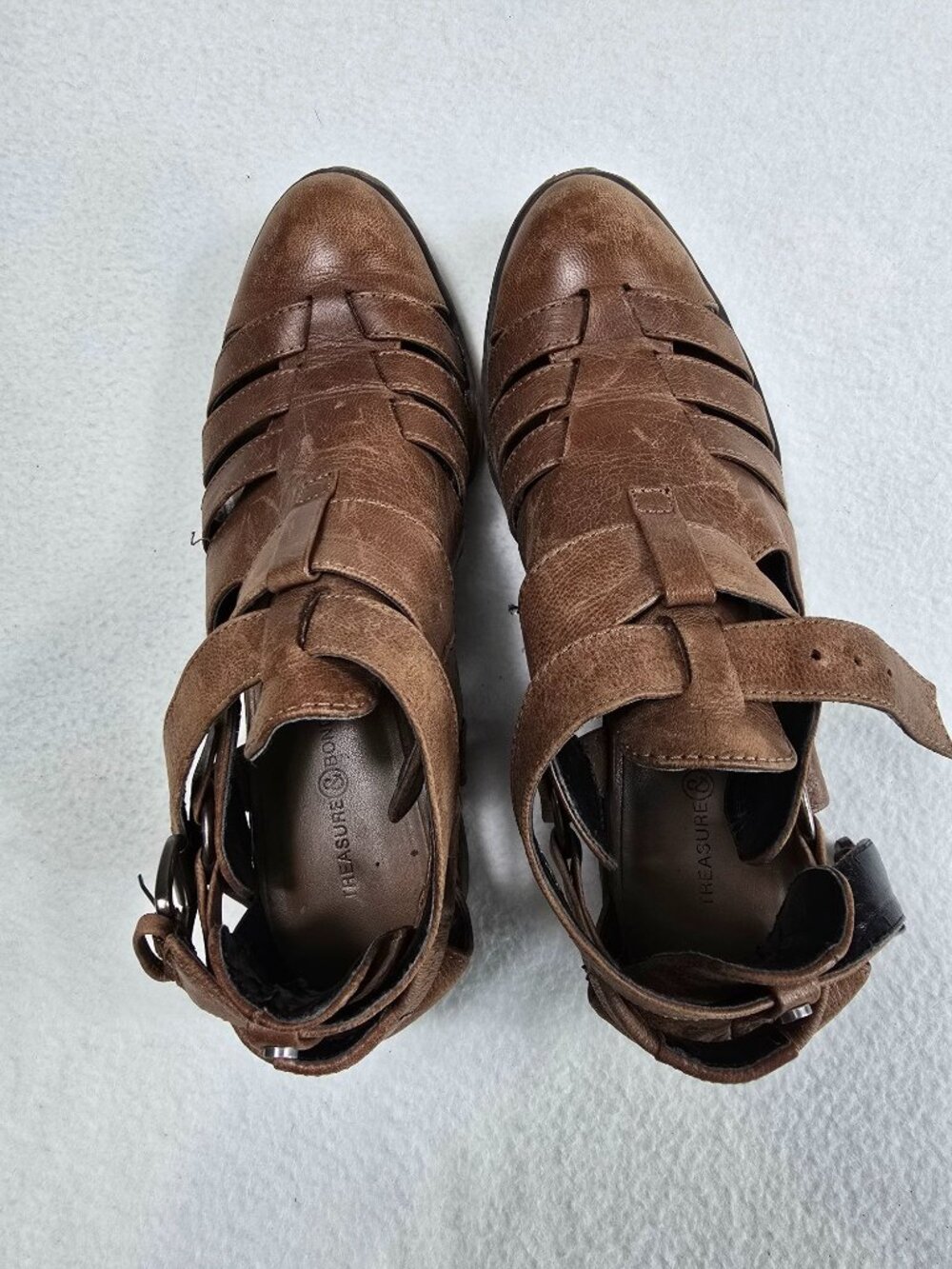 Treasure & Bond Womens Size 6.5 Faux Leather Strappy Ankle Boots Stacked Heel - Picture 6 of 7